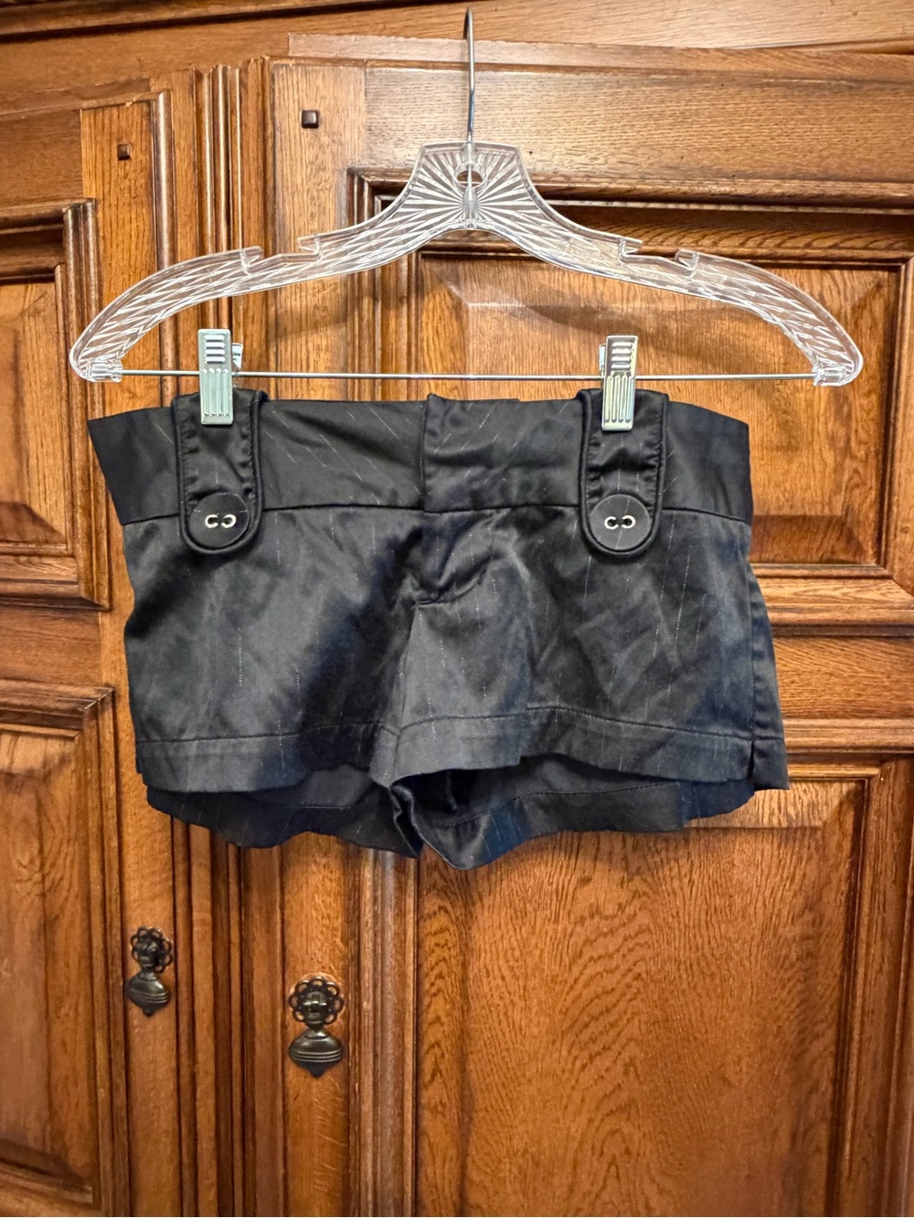 Y2K Black Women's Short Shorts with Buttoned Belt Loop Detailing